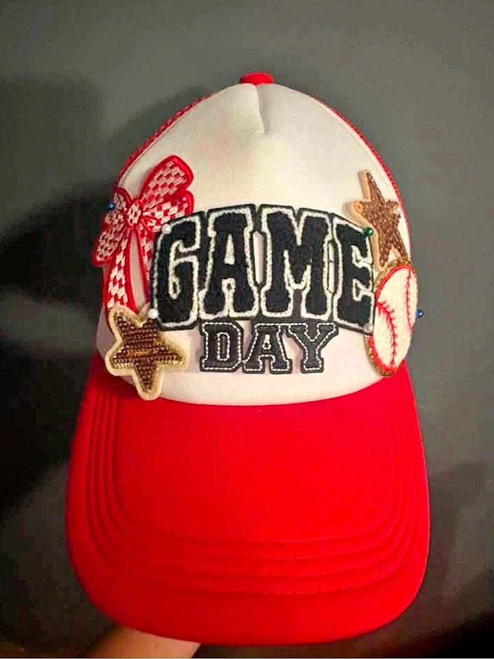 Game Day Trucker Hat in Red & Cream Like New